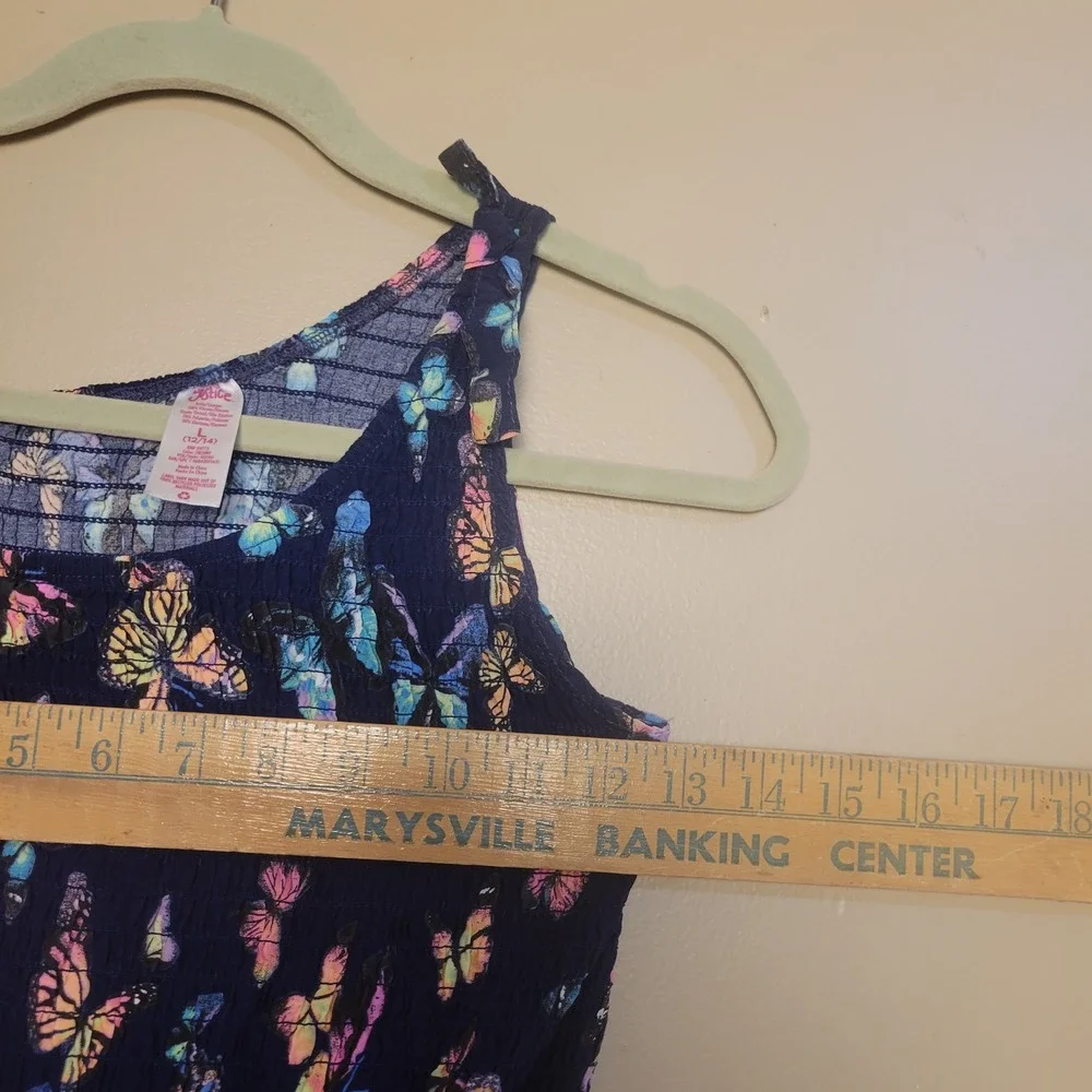 Justice Butterfly Maxi Dress Girls L 12/14 Navy Blue Excellent Tiered Smocked